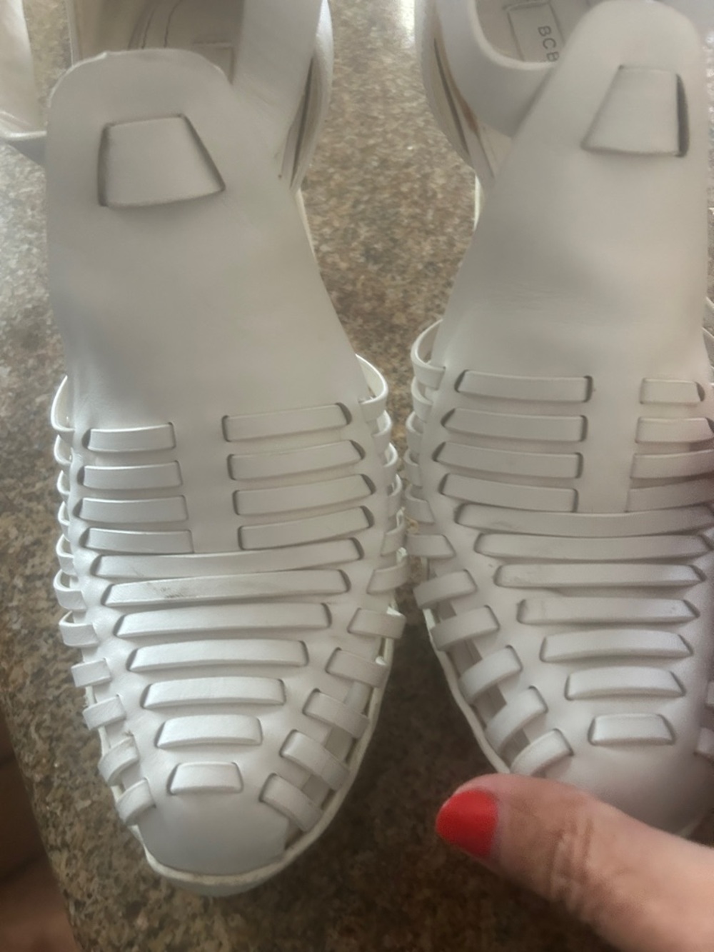 BCBG White Woven Leather Ankle-Strap Sandals - Picture 5 of 6